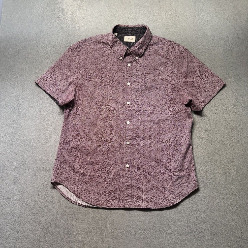 Jachs New York Mens Large Red White Geometric Short Sleeve Button Down Shirt